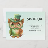 Niedliches Eule in einer Green Top Hat Baby-Dusche Save The Date (Vorderseite)