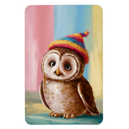 Niedliches Eule in farbenfroher Beanie Magnet (Vertikal)