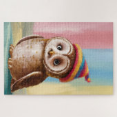Niedliches Eule in farbenfroher Beanie Puzzle (Horizontal)