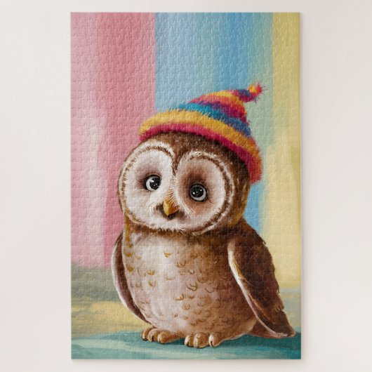 Niedliches Eule in farbenfroher Beanie Puzzle (Vertikal)