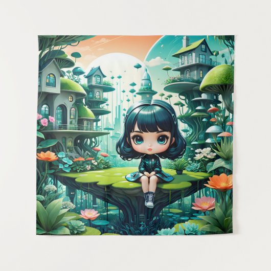 Niedliches Eule in farbenfroher Beanie Wandteppich (Vorderseite)