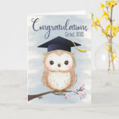 Niedliches Eule mit Abschluss Hat für glücklichen  Karte (Gelbe Blume)