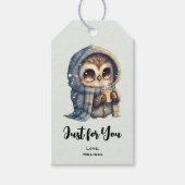 Niedliches Eule mit einem Kaffee für Sie Geschenkanhänger (Vorderseite)
