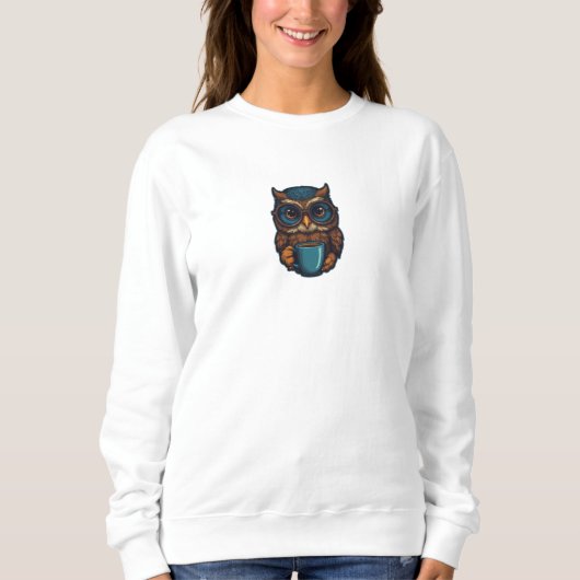 "Niedliches Eule mit Kaffee-Cup" Witziges Design Sweatshirt (Vorderseite)