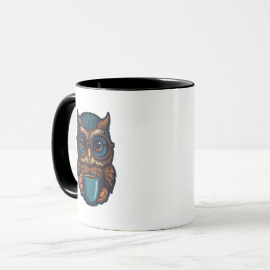 "Niedliches Eule mit Kaffee-Cup" Witziges Design Tasse (Vorderseite Links)