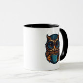 "Niedliches Eule mit Kaffee-Cup" Witziges Design Tasse (VorderseiteRechts)