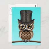Niedliches Eule mit Monocle und Top Hat Blue Postkarte (Vorne/Hinten)