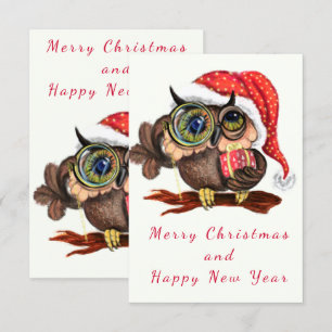 Niedliches Eule mit Weihnachtskarte