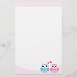 Niedliches Eule-Paar mit rosa Liebe Briefpapier