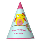 Niedliches Eule Rosa Blume Kinder Personalisiert G Partyhütchen (Vorderseite)