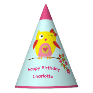 Niedliches Eule Rosa Blume Kinder Personalisiert G Partyhütchen