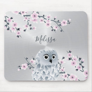 Niedliches Eule-Rosa-Silver-Monogramm-Maus-Pad Mousepad