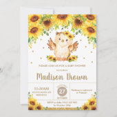 Niedliches Eule-Sonnenblume-Baby-Duschmädchen  Einladung (Vorderseite)