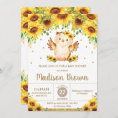 Niedliches Eule-Sonnenblume-Baby-Duschmädchen  Einladung (Vorne/Hinten)