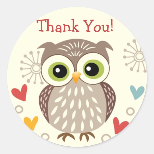 Niedliches Eule und Herz Danke, Stickers (Vorderseite)