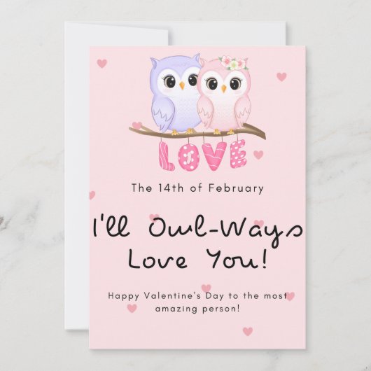 Niedliches Eule-Valentinstag Feiertagskarte (Vorderseite)