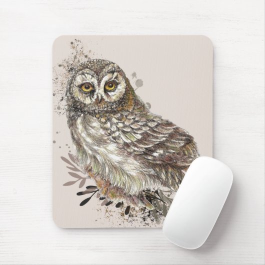 Niedliches Eule,Watercolor Bird Nature Notepad Mousepad (Mit Mouse)