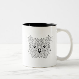 Niedliches Eulen-Porträt-Gekritzel Zweifarbige Tasse