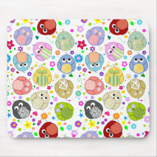Niedliches Eulen- und Blumenmuster Mousepad