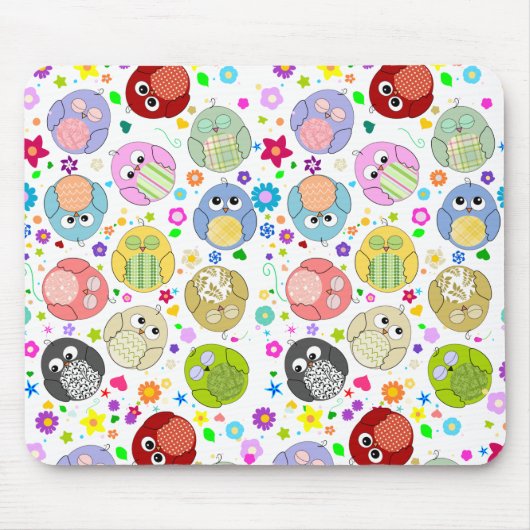 Niedliches Eulen- und Blumenmuster Mousepad (Vorne)