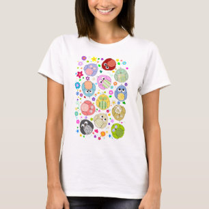 Niedliches Eulen- und Blumenmuster T-Shirt