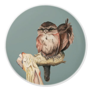 Niedliches Eulen-Vögelwatercolor-Porträt Keramikknauf