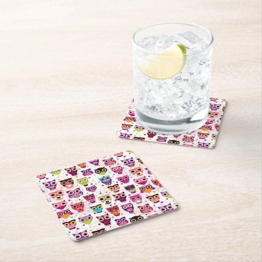 Niedliches Eulenhintergrundmuster für Kinder Rechteckiger Pappuntersetzer (Vor Ort)