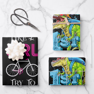 Niedliches Fahrrad Frau Girl Fahrradlerin Geschenkpapier Set