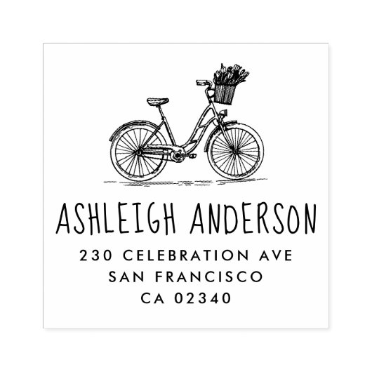 Niedliches Fahrrad mit Blume Individuelle Name Rüc Gummistempel (Prägung)