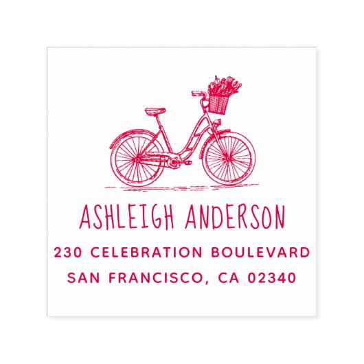 Niedliches Fahrrad mit Blume Individuelle Name Rüc Permastempel (Design)
