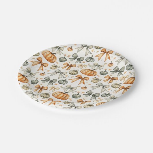 Niedliches Fall Bow-Muster Pappteller (Schrägansicht)