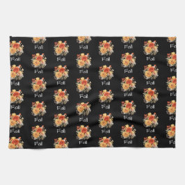 Niedliches Fall Themed Muster | Floral Fall Black Geschirrtuch