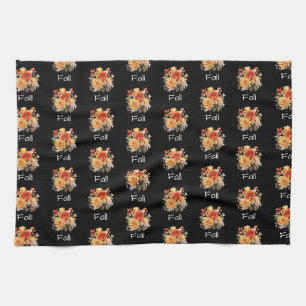 Niedliches Fall Themed Muster Floral Fall Black Geschirrtuch