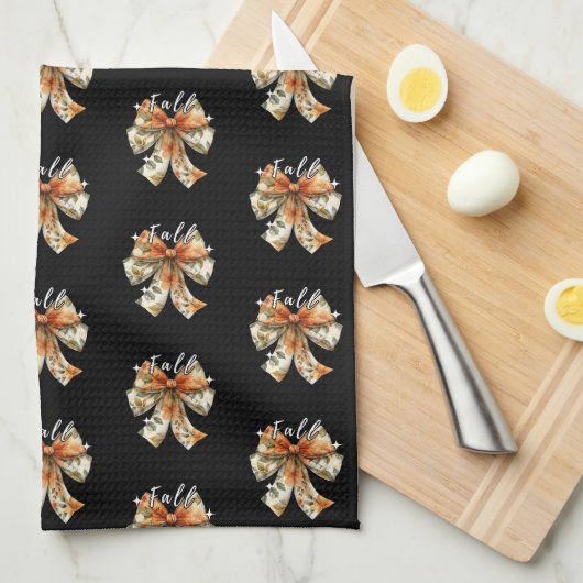 Niedliches Fall Themed Muster | Simple Fall Black Geschirrtuch (Viertel Falte)