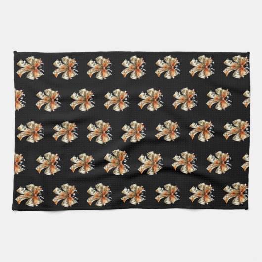 Niedliches Fall Themed Muster | Simple Fall Black Geschirrtuch (Horizontal)