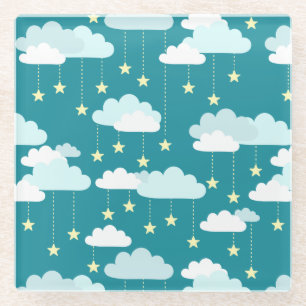 Niedliches Fallstars- und Wolkenmuster Glasuntersetzer