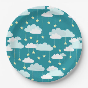Niedliches Fallstars- und Wolkenmuster Pappteller