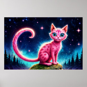 Niedliches fantasy-rosa Tier im nächtlichen Sterne Poster