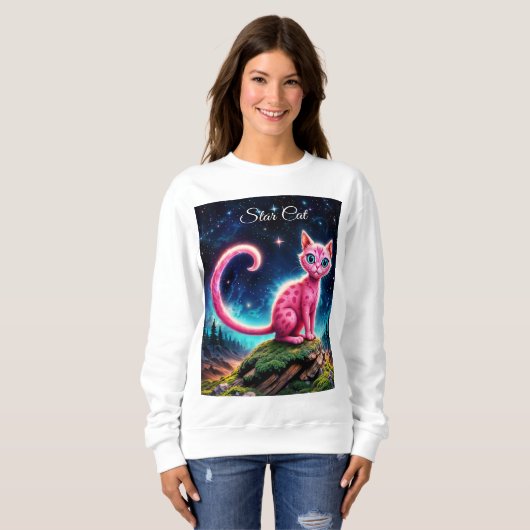 Niedliches fantasy-rosa Tier im nächtlichen Sterne Sweatshirt (Vorne ganz)