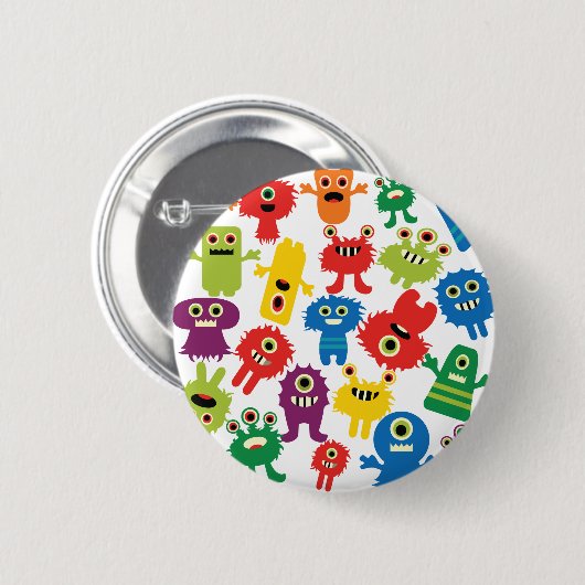 Niedliches, farbenfrohe Monster-Muster Button (Vorne & Hinten)