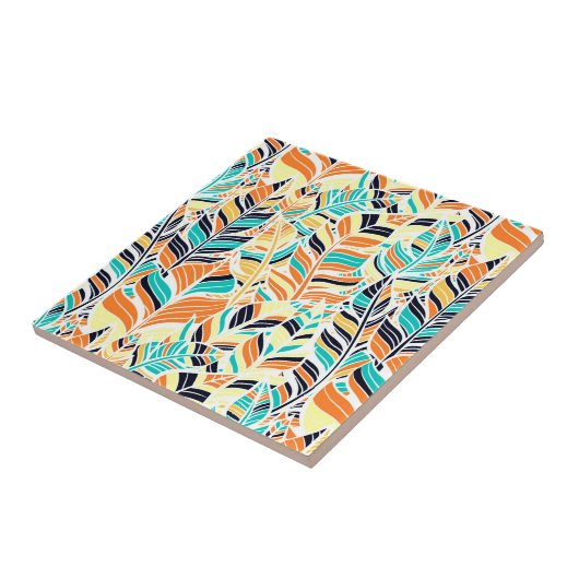 Niedliches, farbenfrohes Boho-Blätter-Muster Fliese (Seite)