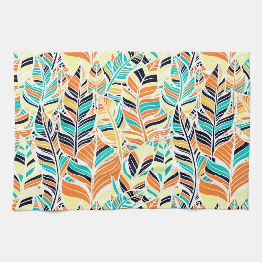 Niedliches, farbenfrohes Boho-Blätter-Muster Geschirrtuch (Horizontal)