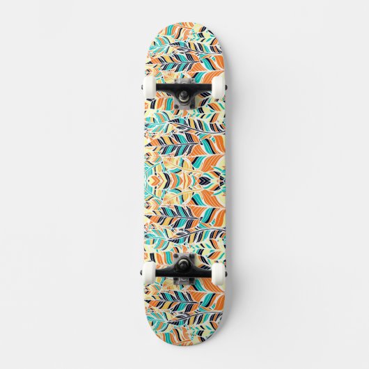 Niedliches, farbenfrohes Boho-Blätter-Muster Skateboard (Vorderseite)