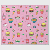 Niedliches, farbenfrohes Essmuster auf Rosa Geschenkpapier (Flach)