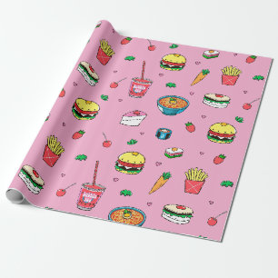 Niedliches, farbenfrohes Essmuster auf Rosa Geschenkpapier