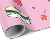 Niedliches, farbenfrohes Essmuster auf Rosa Geschenkpapier (Rolleneckpunkt)