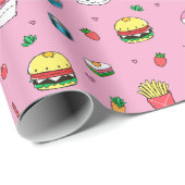 Niedliches, farbenfrohes Essmuster auf Rosa Geschenkpapier (Rolleneckpunkt)