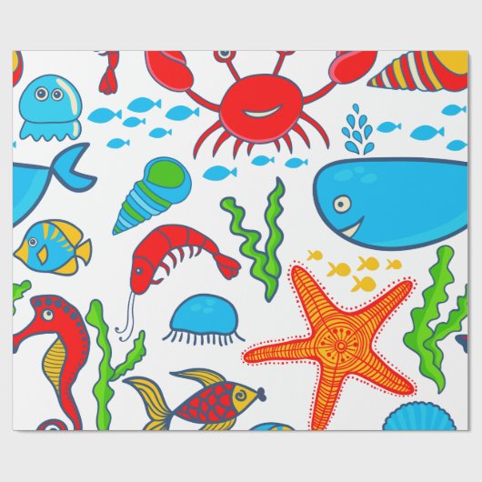 Niedliches farbenfrohes Sea-Life-Illustrationsmust Geschenkpapier (Flach)