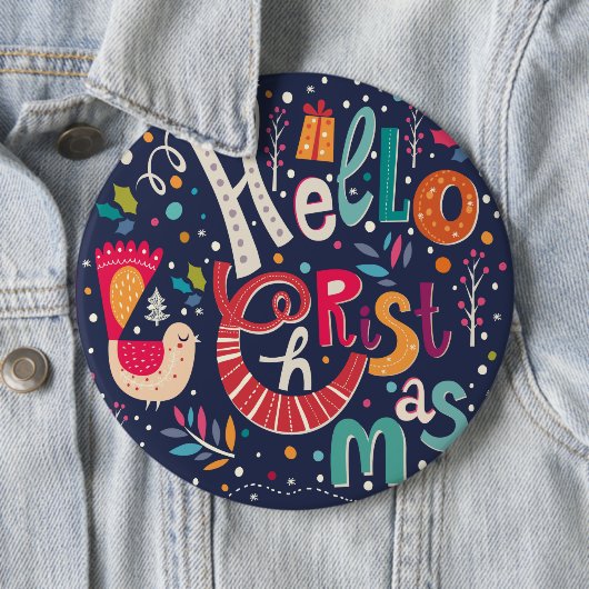 Niedliches, farbenfrohes Weihnachts-Retro-Textdesi Button (Beispiel)