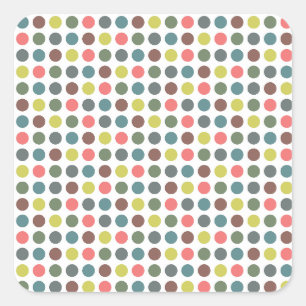 Niedliches farbiges 70er-Muster mit Polka-Punkten Quadratischer Aufkleber